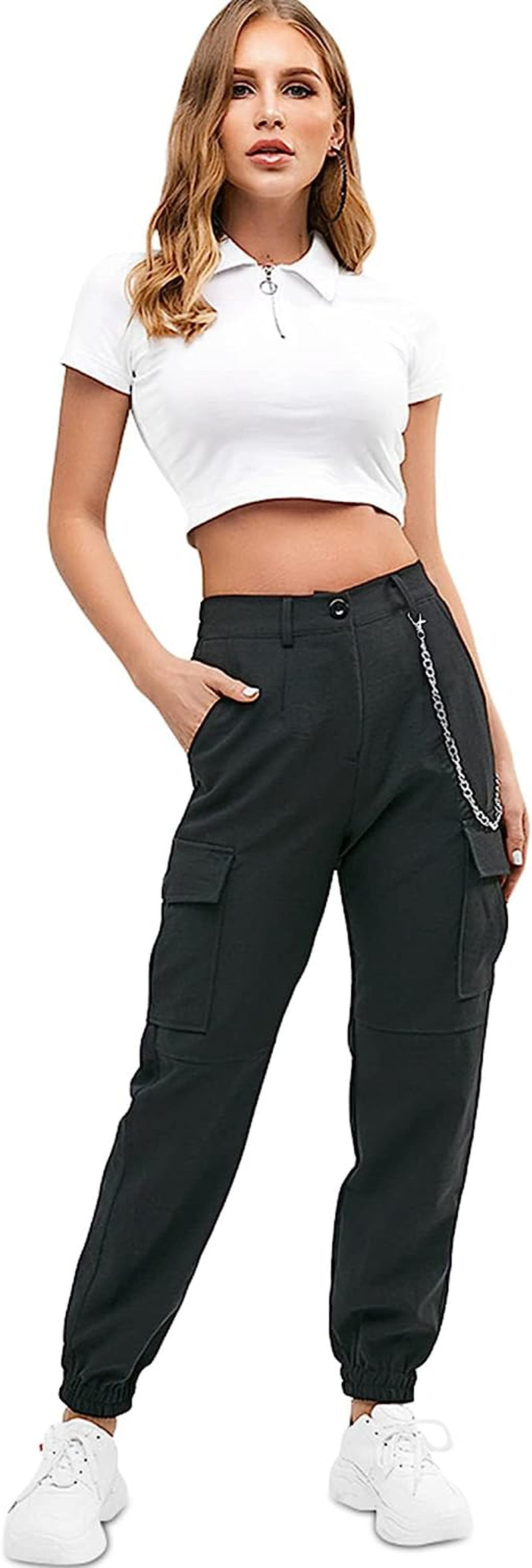 Cargo Pants for Women High Waisted Jogger Pants Outdoor Sweatpants Casual Pants with Chain