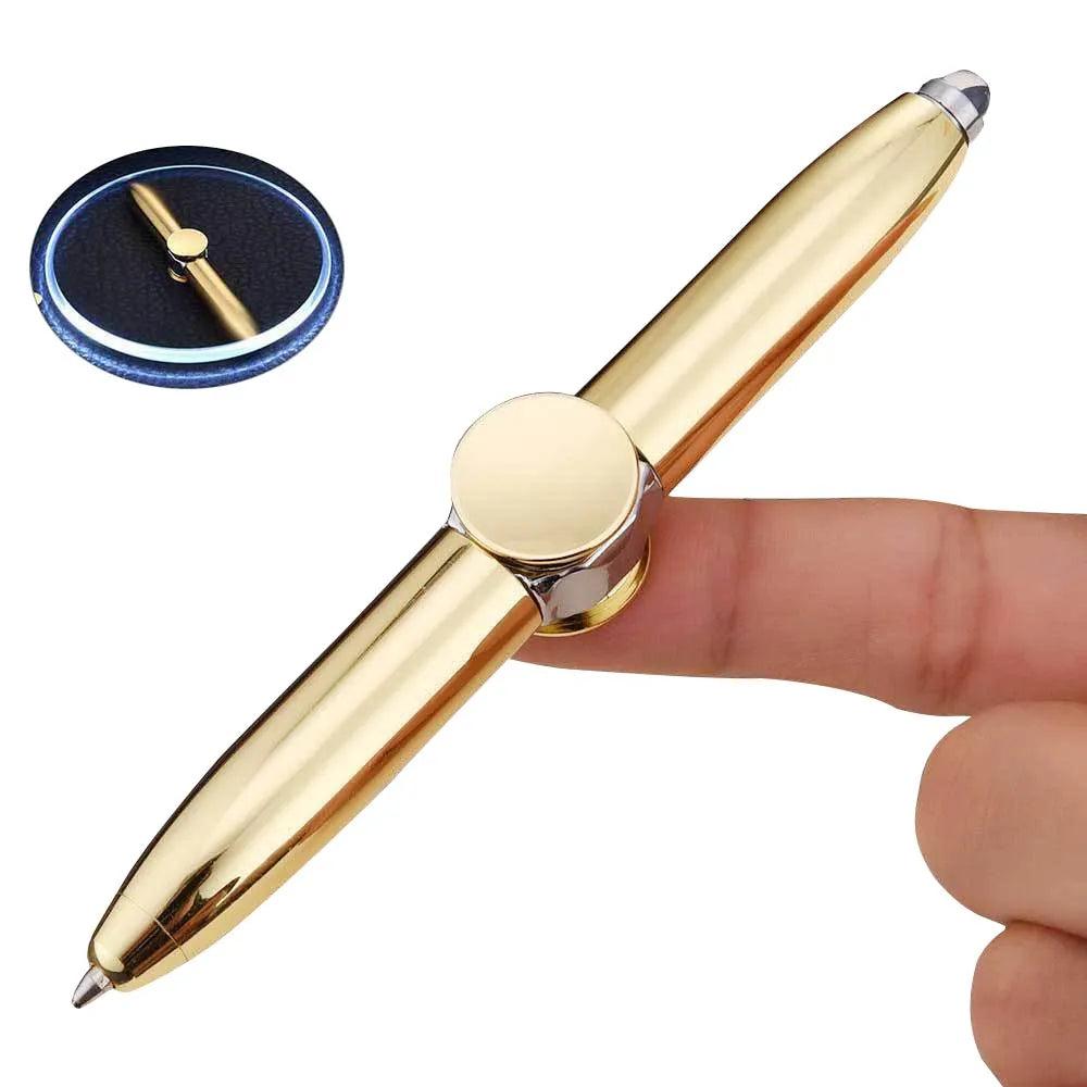 Fingertip Fidget Toys Multifunctional Ballpoint Pen Rotating Metal Pen Creative LED Light Decompression Gyro Pen Fidget Spinner