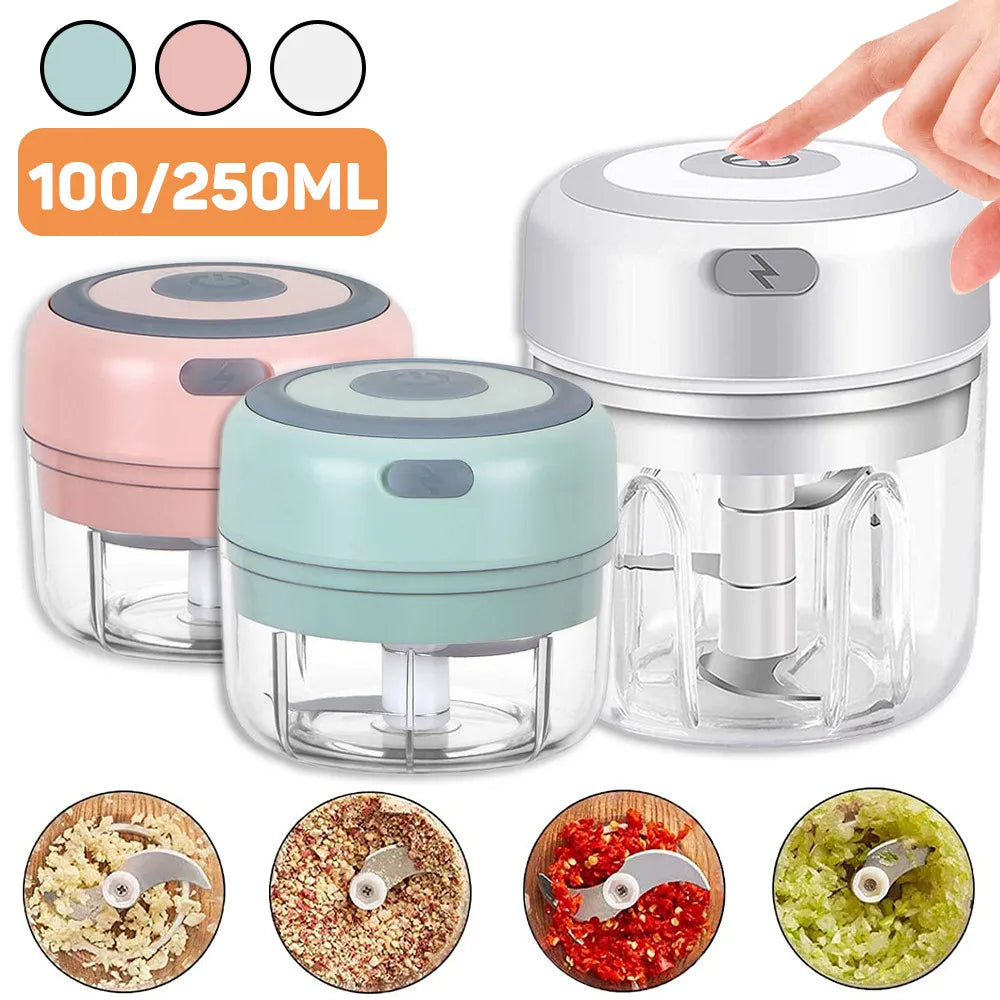 Mini USB Wireless Electric Garlic Masher Sturdy Press Mincer Vegetable Chili Meat Grinder Food Chopper Kitchen Tools 100/250ml