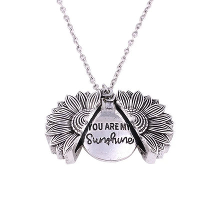 Vintage Open Locket Sunflower Necklace Engraved You Are My Sunshine Flower Floral Pendant Necklace Unique Party Jewelry Gifts