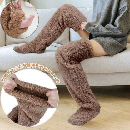 2 in 1 Fluffy Footmuff Women Long Kneelet Socks Warm Plush Socks for Adult Knee Warmers Winter Leg Warmer Sleep Socks Gifts