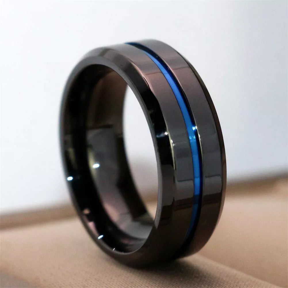 Charm Couple Rings Romantic Blue Rhinestones Women Rings Set Trendy Men's Stainless Steel Ring Fashion Jewelry For Lover Gifts