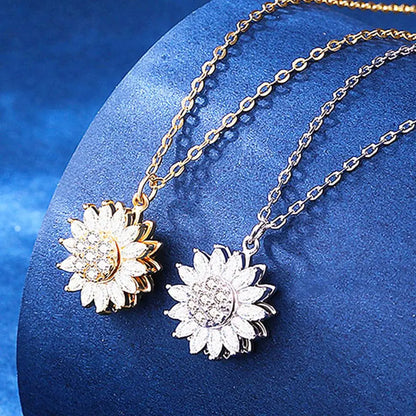 Fashion Creative 360 ° Rotating Sunflower Necklace for Women Design Flower Pendant Party Jewelry Anniversary Gift Collares Mujer