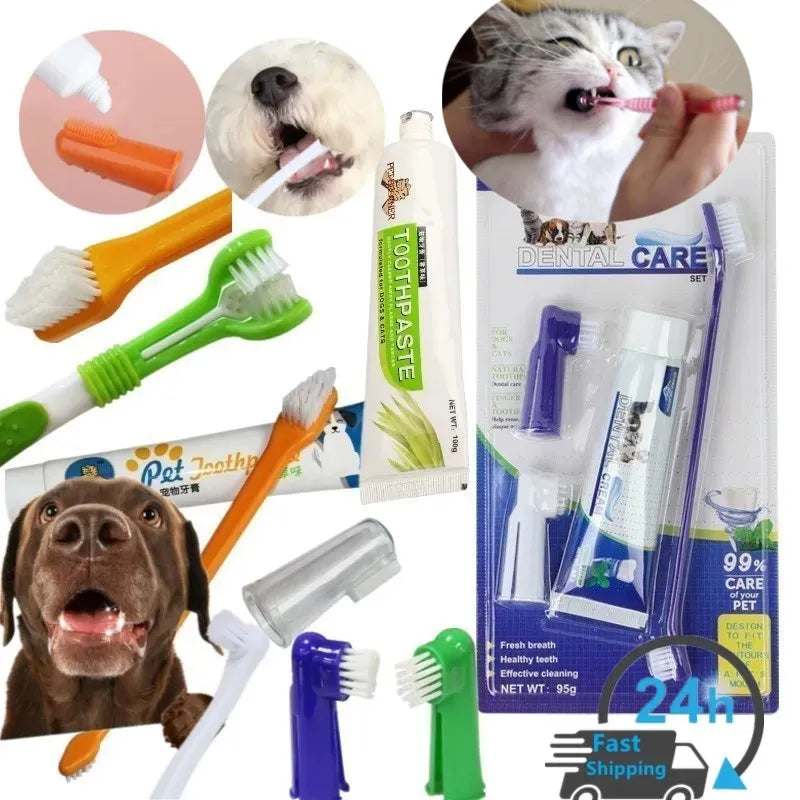 Pet Toothbrush with Gel Dog Cat Toothpaste Cleaning Tooth Oral Cleaner Kitten Puppy Toothpaste Toothbrush Set Pet Grooming