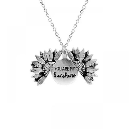 Vintage Open Locket Sunflower Necklace Engraved You Are My Sunshine Flower Floral Pendant Necklace Unique Party Jewelry Gifts