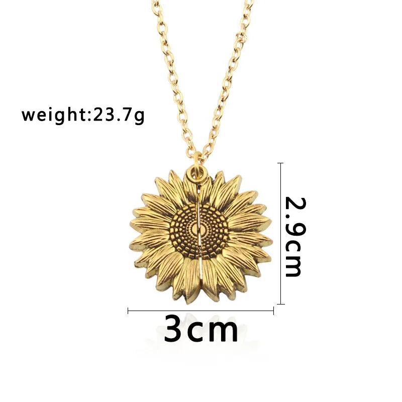 Vintage Open Locket Sunflower Necklace Engraved You Are My Sunshine Flower Floral Pendant Necklace Unique Party Jewelry Gifts