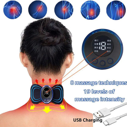 4pcs EMS Neck Stretcher Electric Massager Electronic Cervical Patch 8 Mode Vertebra Massage for Relieve Fatigue Health Care