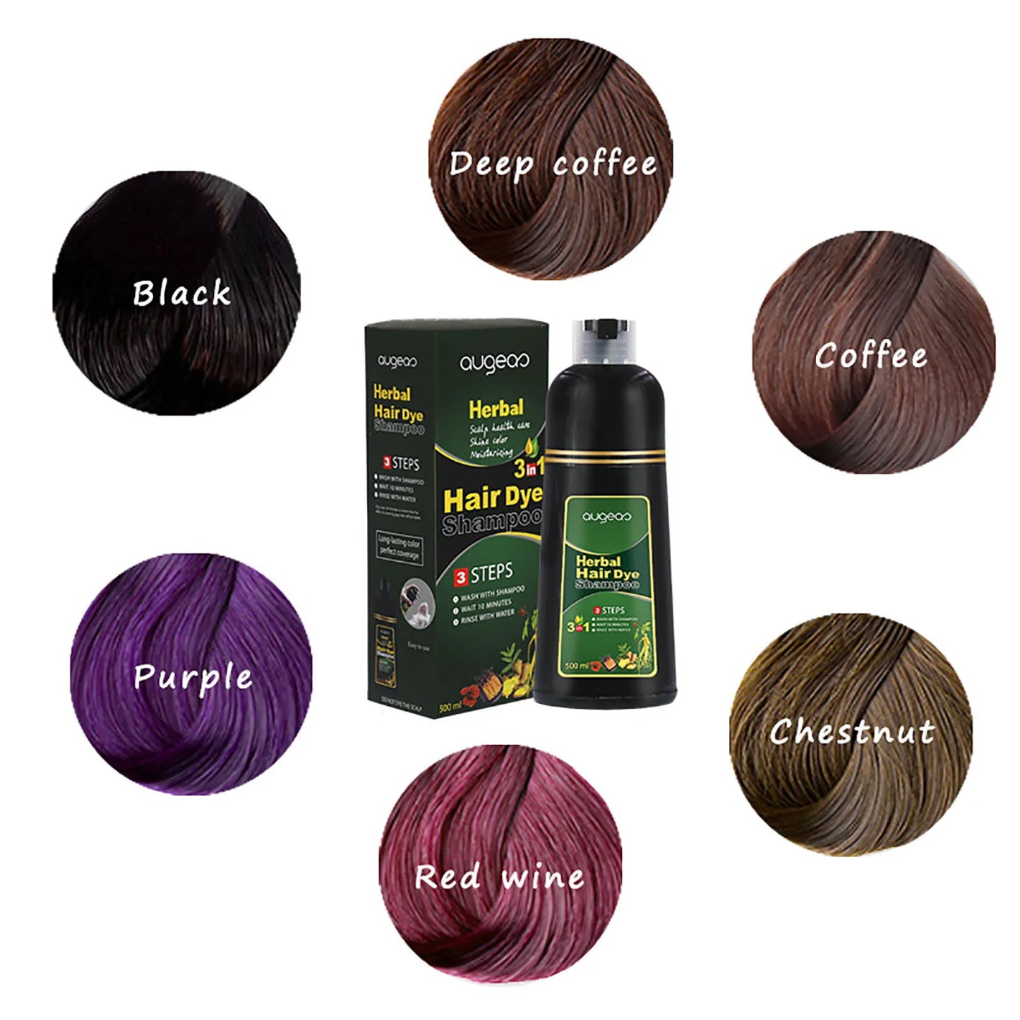 500ml Shampoo Color and Care 3 In 1 Herbal Hair Color Shampoo Protects and Restores Hair In 10 Minutes with Hair Color Shampoo