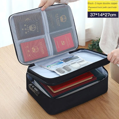 3-layers Document Storage bag Large-capacity Multi-function Storage Box Credit Card driver License Document With Password Lock