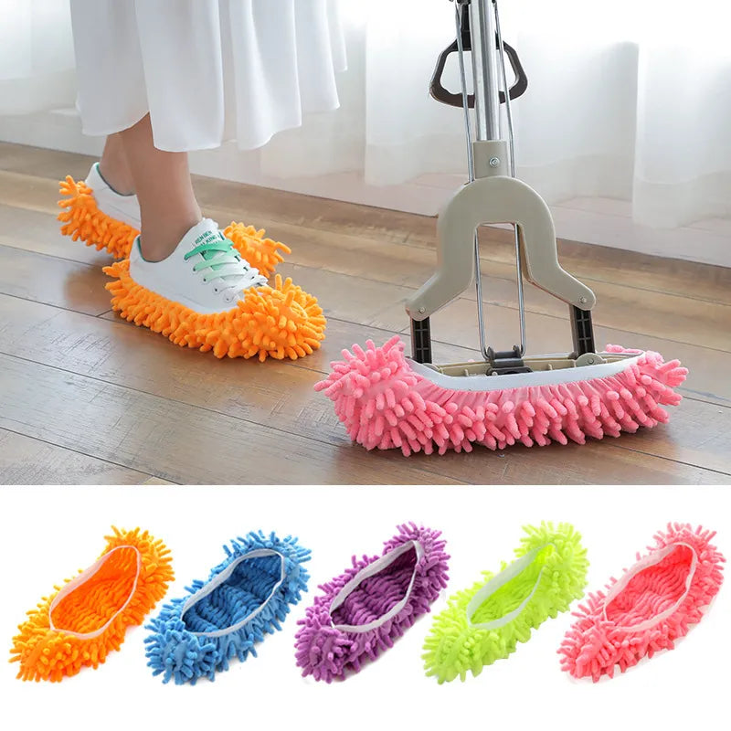 2 PCS  Chenille Multifunction Floor Dust Cleaning Slippers Shoes Lazy Mopping Shoes Home Floor Cleaning Shoe Cover