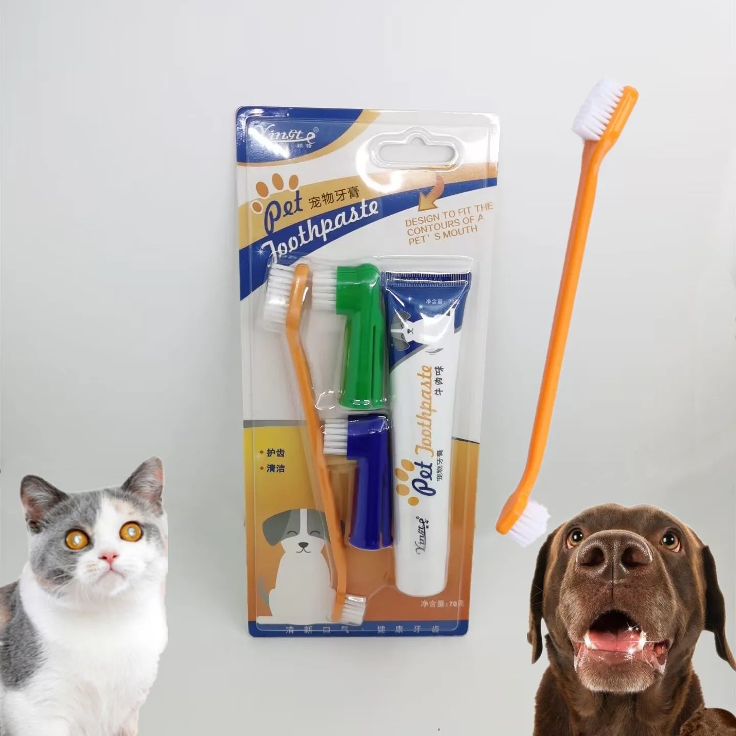 Pet Toothbrush with Gel Dog Cat Toothpaste Cleaning Tooth Oral Cleaner Kitten Puppy Toothpaste Toothbrush Set Pet Grooming