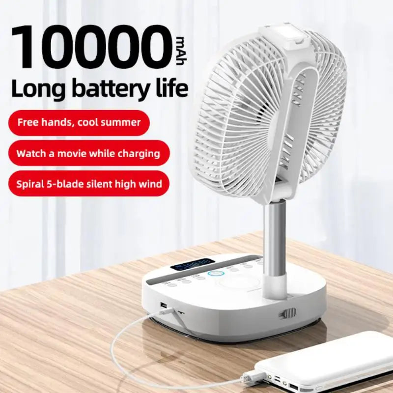 Folding Telescopic Floor Fan Household Mini Air Cooler Electric Fan Rechargeable Mini Summer Mute Silent Fan For Bedroom Office