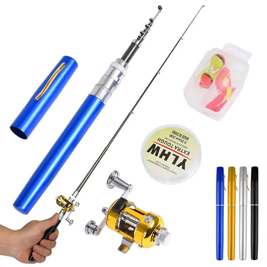 Fishing Rod Reel Combo Set Mini Telescopic Portable Pocket Pen Fishing Rod Pole Reel Lures Baits Jig Hooks Kits Type A+P