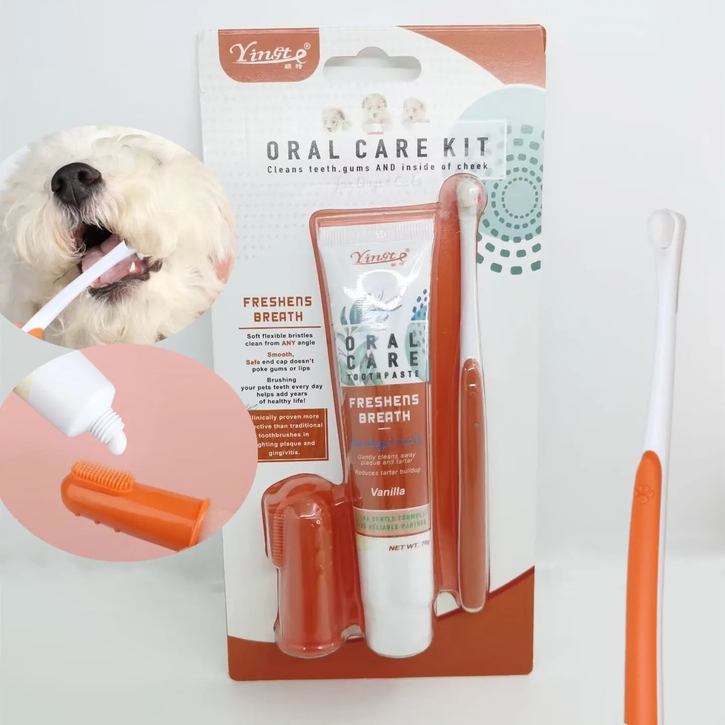 Pet Toothbrush with Gel Dog Cat Toothpaste Cleaning Tooth Oral Cleaner Kitten Puppy Toothpaste Toothbrush Set Pet Grooming