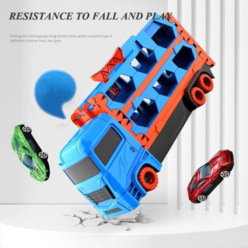 Large Car Transporter Truck Folding Track Racing Vehicle Kids Competitive Games Storage Alloy Car Boy Toy Children Novel Gift