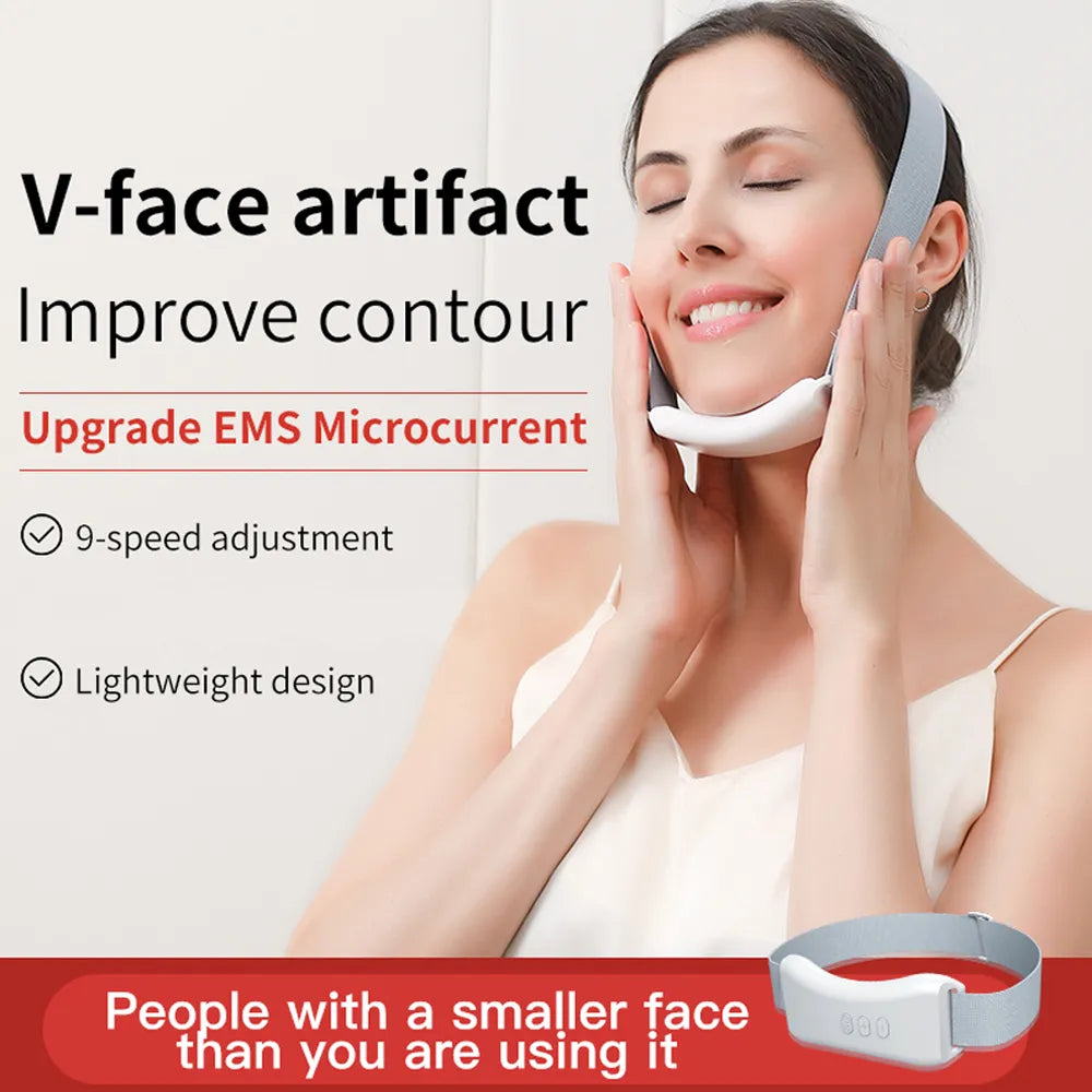 EMS V-Face Double Chin Reducer V Face Massager Shape Facial Lifting Slimming Microcurrent Beauty Device V-Line Chin Up Remover