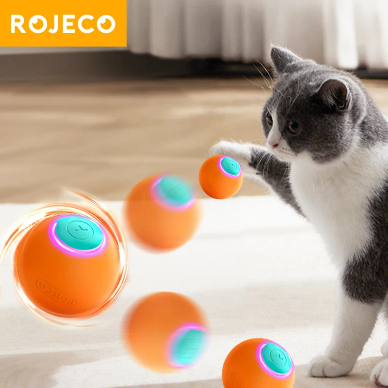 ROJECO Pet Toys Smart Interactive Cat Bouncing Ball Automatic Rolling Ball Training Self-moving Electric Toys Pet Accessories