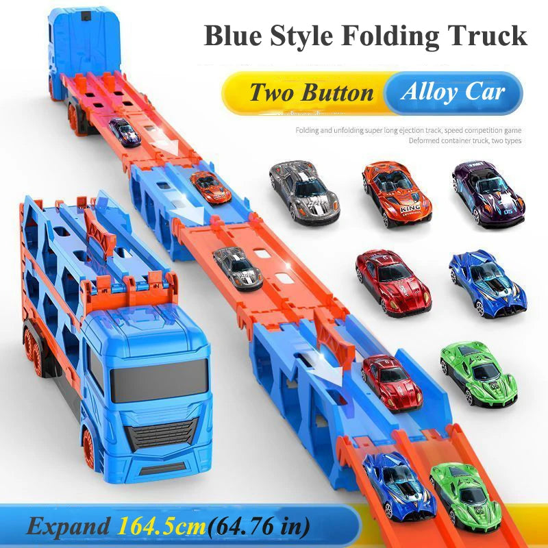 Large Car Transporter Truck Folding Track Racing Vehicle Kids Competitive Games Storage Alloy Car Boy Toy Children Novel Gift