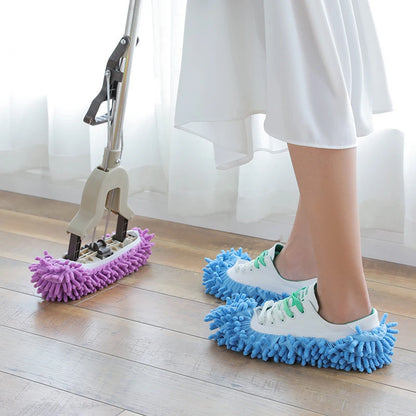 2 PCS  Chenille Multifunction Floor Dust Cleaning Slippers Shoes Lazy Mopping Shoes Home Floor Cleaning Shoe Cover