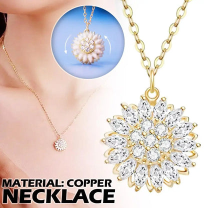 Fashion Creative 360 ° Rotating Sunflower Necklace for Women Design Flower Pendant Party Jewelry Anniversary Gift Collares Mujer