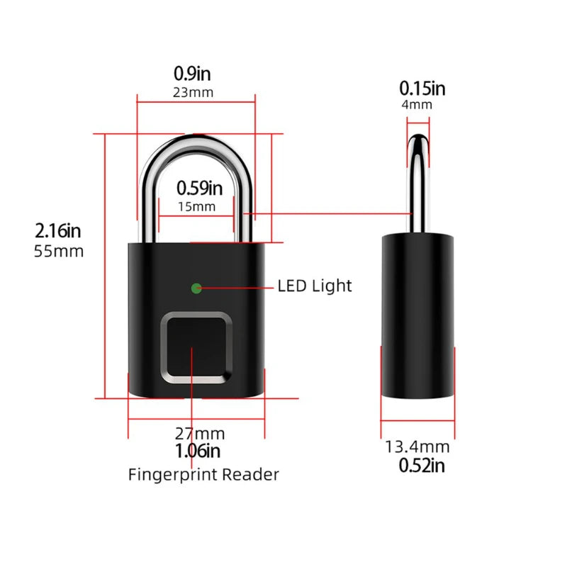 Smart Padlock Door Lock 0.1 Second Unlock Portable Anti-theft Fingerprint Lock L34 USB Rechargeable Fingerprint Lock Drawer Lock