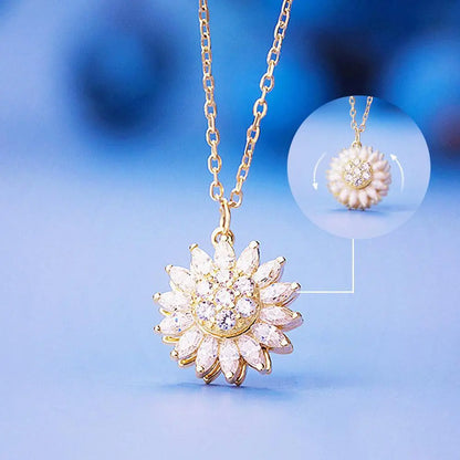 Fashion Creative 360 ° Rotating Sunflower Necklace for Women Design Flower Pendant Party Jewelry Anniversary Gift Collares Mujer