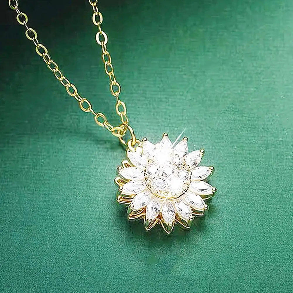 Fashion Creative 360 ° Rotating Sunflower Necklace for Women Design Flower Pendant Party Jewelry Anniversary Gift Collares Mujer