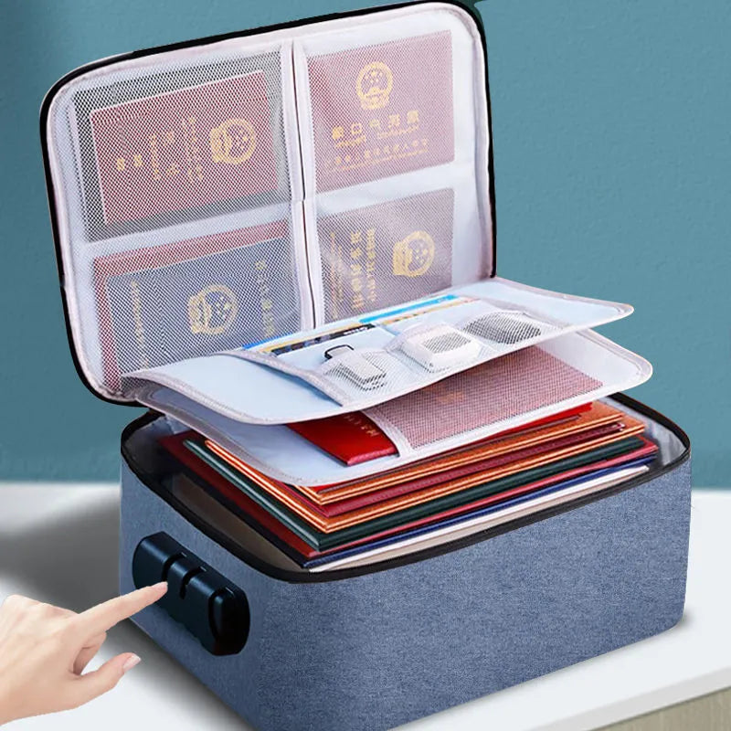 3-layers Document Storage bag Large-capacity Multi-function Storage Box Credit Card driver License Document With Password Lock