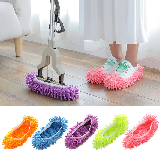 Chenille Dust Mop Slippers 2PCS-Foot Socks Mop Caps Multi-Function Floor Cleaning Lazy Shoe Covers Dust Hair Cleaner