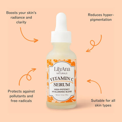 Vitamin C Serum for Face - Face Serum with Hyaluronic Acid and Vitamin E, anti Aging Serum, Reduces Age Spots and Sun Damage, Promotes Collagen and Elastin (1Oz)