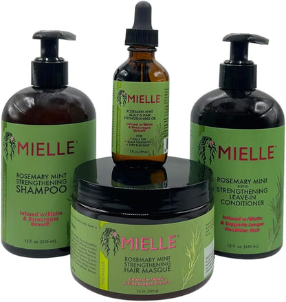 MIELLE Rosemary Mint Organics Infused with Biotin and Encourages Growth Hair Products for Stronger and Healthier Hair and Styling Bundle Set 4 PCS