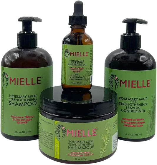 MIELLE Rosemary Mint Organics Infused with Biotin and Encourages Growth Hair Products for Stronger and Healthier Hair and Styling Bundle Set 4 PCS