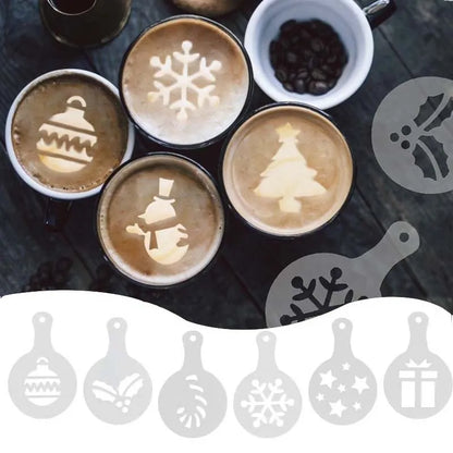 8Pcs/Set Christmas Coffee Stencil Template Christmas Tree Snowflake Milk Cappuccino Latte Cupcake Mould for Cafe Xmas New Year