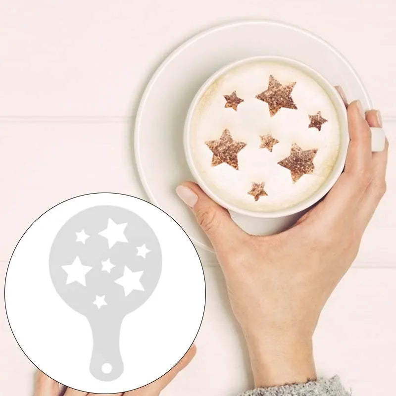 8Pcs/Set Christmas Coffee Stencil Template Christmas Tree Snowflake Milk Cappuccino Latte Cupcake Mould for Cafe Xmas New Year