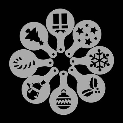 8Pcs/Set Christmas Coffee Stencil Template Christmas Tree Snowflake Milk Cappuccino Latte Cupcake Mould for Cafe Xmas New Year